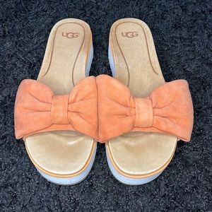 UGG Joan Platform Bow Suede Slides in Coral